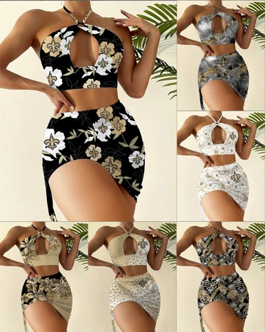 New Orleans Saints Women's Bikini Set 2PCS Beach Halter Swimwear Sexy Swimsuit Cover
