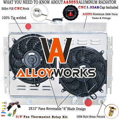 4 Row Radiator+Shroud+Fans For 1963-68 Chevy Bel Air Impala Biscayne 3.8L L6 V8 - Image 1 of 4