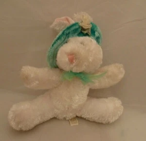 Dan Dee White Bunny Rabbit Plush Stuffed Animal w/Green Hat 9 inches - Picture 1 of 3