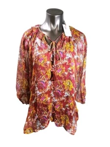 Johnny Was 100% Silk "Micha" Floral  Peasant Blouse 2-piece Size LG  NWT - Picture 1 of 11