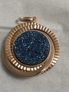 Italian Gold Reversible Druzy Quartz/Labradorite Pendant, 14K. - Picture 1 of 6