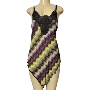 ADRIENNE VITTADINI Crochet Brown Spaghetti Strap Tank Top Asymmetric Chevron XL - Picture 1 of 13