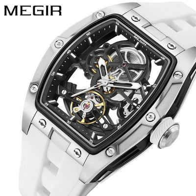 MEGIR Mens Watch Luxury Skeleton Dial Silicone Strap Automatic Watch For Men - Image 1 of 4