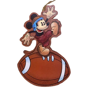 Vintage Disney Mickey Mouse Wood Football Christmas Ornament - Picture 1 of 4