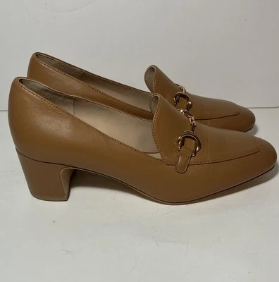 Stuart Weitzman 7.5 B Owen Buckle Leather Loafer 38 Block Beige Classy Workwear - Image 1 of 4