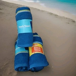 Lot Of 3~ Blue Beach Towel ~ 27in x 56in (68.58cm x 142.24cm) 100% Cotton - Picture 1 of 5
