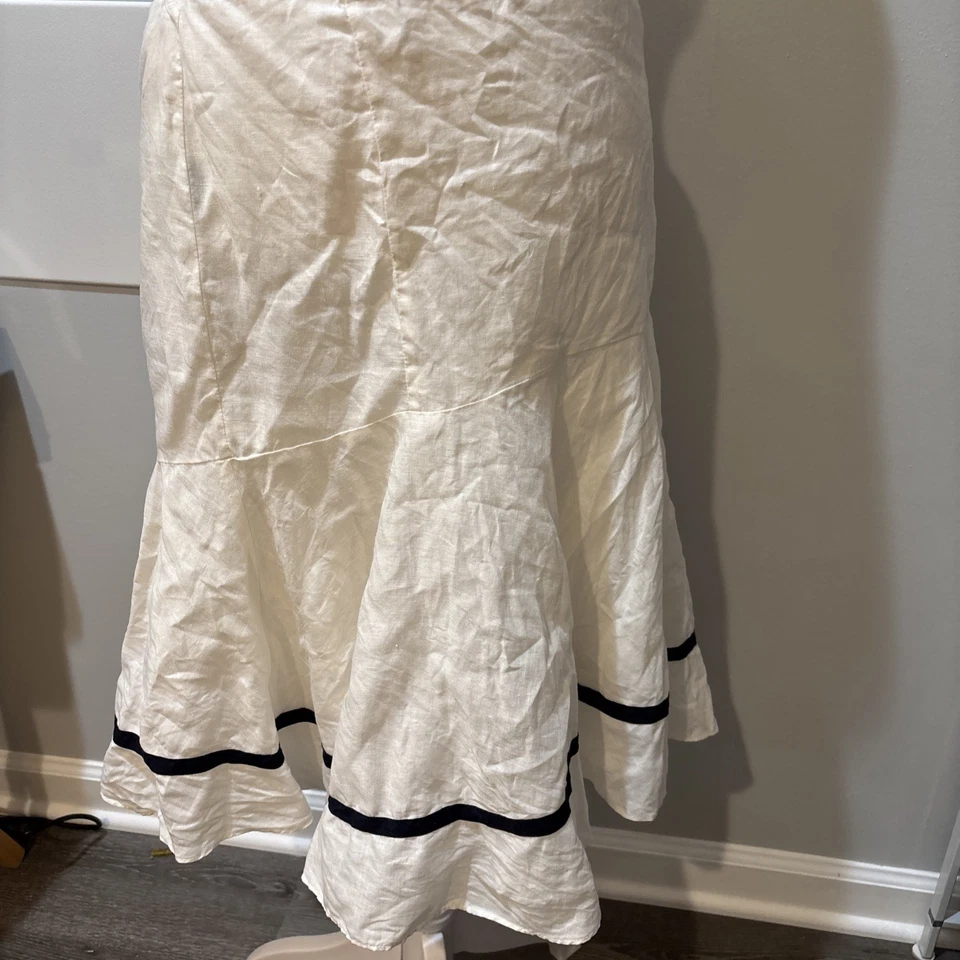 Falda acampanada Lauren Ralph Lauren Riviera de lino crema línea azul marino. Talla 6.  Forrado Foto 1 de 4