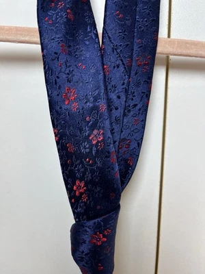 100% Silk Blue and Red Floral Express Tie Men's Necktie - Image 1 of 4