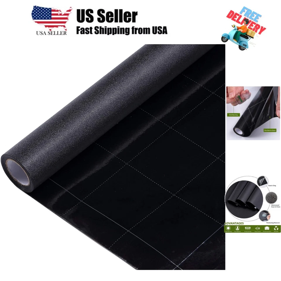 Static Cling Total Blackout Window Film Privacy Room Darkening Tint Black Cover