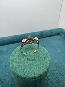 18ct Gold & Platinum Natural Diamond & Garnet Prong Ring Hallmarked & Boxed - Picture 1 of 19