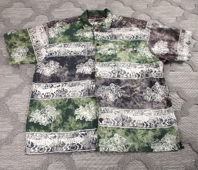 Camisa vintage lateral para hombre grande verde floral estampado animal tribal hecha en EE. UU. Foto 1 de 4