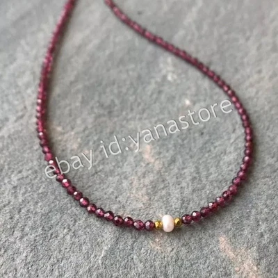 Natürlich Granat Facettiert Dunkelrot Rund Edelstein Perlen Halsketten 14-30'' - Bild 1 von 4