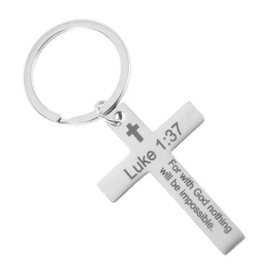  Portachiavi con croce in acciaio inossidabile, ciondolo per zaino, portachiavi - Immagine 1 di 4