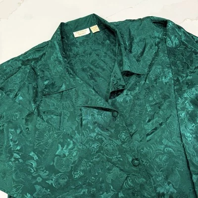 Винтажная женская ночная рубашка Victoria Secret с золотой этикеткой из атласной парчи M/L зеленая - Изображение 1 из 4