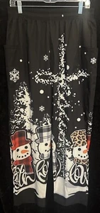 Women’s XL Black White Red Snowman Snowflakes Print Windbreaker Pants - Picture 1 of 7