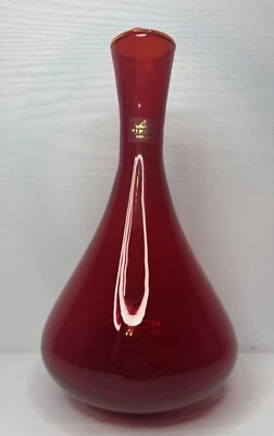 Vintage Viking Glass MCM Ruby Red Amberina Glass Decanter w/ original label 10" - Image 1 of 4