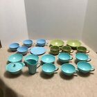 Vintage Texas Ware Turquoise  Lenox Ware Cups And Lenotex Dishes Mixed 21 Pc Lot
