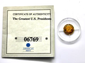 Rare The Greatest American Presidents George Washington 14K Gold Coin .5g - Picture 1 of 4