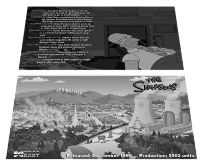 Data East The Simpsons Pinball B&W Custom Apron Instruction Cards - Image 1 of 2