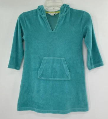 Garnet Hill Kids Turquoise Hooded Long Sleeve Kangaroo Pocket Swim Cover Size S - Image 1 of 4