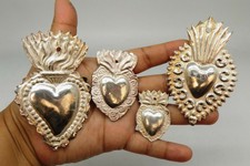 Antiguidade Lote 4 Sagrado Coração Jesus Ex Voto Miracle Milagro Prata Esterlina 925 Z38