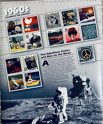 Celebrate the Century 1960's 33 Cent Collector Stamps Sheet of 15 1999 Issue - Image 1 of 3