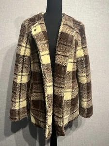 Sanctuary SZ M Women’s Brown Plaid Sherpa Lined Jacket/Pockets  - Picture 1 of 8