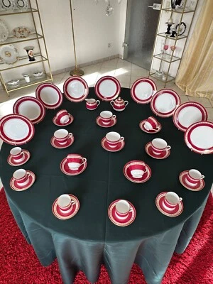 SPODE Kaffee- + Mokka-Service 8 Pers. 39 Teile Royal-Rot mit GOLD-Dekoration TOP - Bild 1 von 4