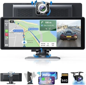 10,26" Touchscreen 4K Dash Cam GPS Tragbar Kabellos Apple CarPlay Android BT - Bild 1 von 11