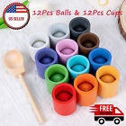 New Toddlers Rainbow Balls in Cups Montessori Toy Wooden Color Sorting Toy Kids