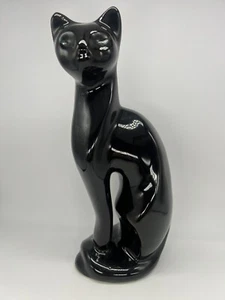 Vintage MCM Ceramic Black Cat Green Eyes 11” Tall - Picture 1 of 12