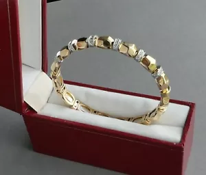14K YELLOW AND WHITE GOLD SONIA DIAMOND FLEX BANGLE BRACELET - Picture 1 of 19