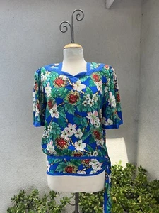 Vtg Diane Freis Silk Top floral Sz M Tie - Picture 1 of 10