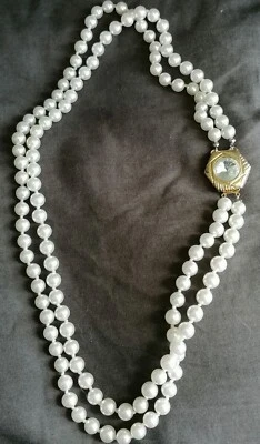 Collana di perle vere  a 2 fili vintage con fibbia gioiello in metallo  - Immagine 1 di 4