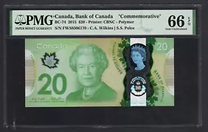 Canada 20 Dollars 2015 BC-74 "Commemorative" Uncirculated Grade 66 - Picture 1 of 2