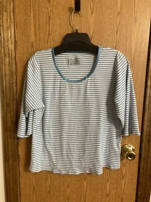 Camisa para mujer Hanes talla XL azul y blanco a rayas mangas 3/4 Foto 1 de 3