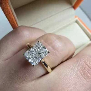 3.25Ctw VVS1 Radiant Moissanite Solitaire Engagement Ring 14k Yellow Gold Plated - Picture 1 of 9