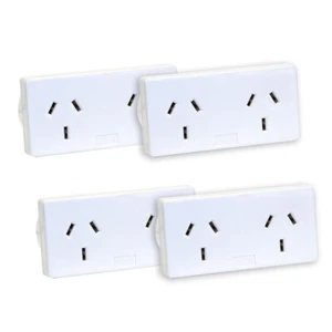 4PK HPM Double 10A Adaptor/Adapter Mains Power Twin Pack Right & Left Turn White - Picture 1 of 2
