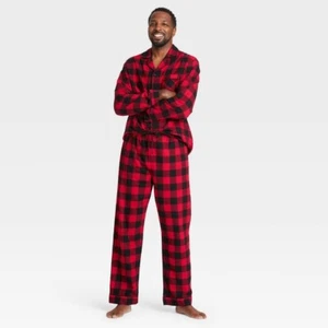 Wondershop Men's Plaid Flannel Pajama Set - Plaid Red/Black Size Small New - Picture 1 of 4