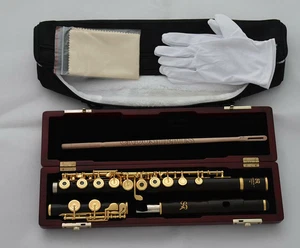 Grendadilla Ebony Wooden Open Hole Flute 24K Gold Plated C Foot 16 Hole W Case - Picture 1 of 6