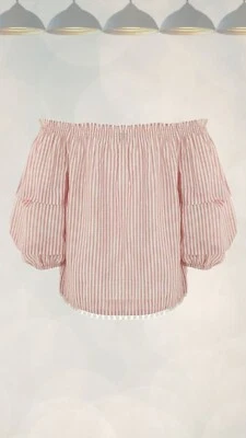 Ex Mint Velvet Women’s 3/4 Sleeve Striped Cold Shoulder Blouse in Ivory - Image 1 of 4