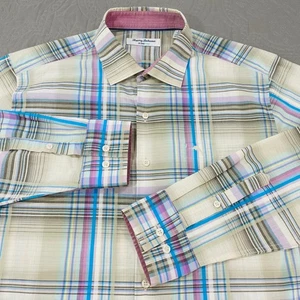 Camisa Tommy Bahama Botón Para Hombres Grande Zona Isla Cuadros Azul Crema Relajada - Imagen 1 de 9