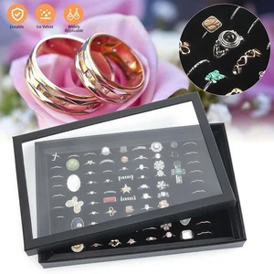 100 Slots Jewelry Ring Display Organizer Tray Holder Earrings Storage Box Case - Picture 1 of 12