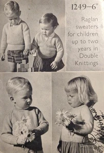 Vintage Knitting Patterns - P&B# 1249 - Childs Raglan Sweaters - VGC - Picture 1 of 3