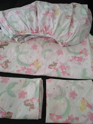 Pottery Barn Kids Floral Mermaid Print Full Size Sheet SET Multicolor  - Image 1 of 4