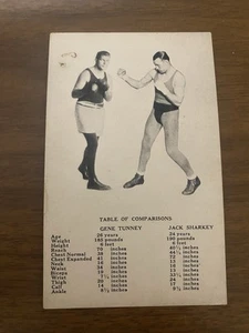 1927 Gene Tunney Jack Sharkey fight table of comparisons postcard size Exhibit - Picture 1 of 3