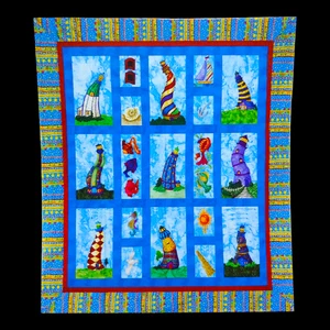 Lighthouse Applique Quilt Pattern - 61x68 Throw, Nautical Ocean Beach Whimsical - Picture 1 of 3