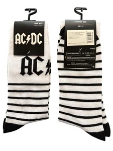 AC/DC Men's Size 7-12 OSFM Socks White Black Striped Pattern with Band Logo - Picture 1 of 1