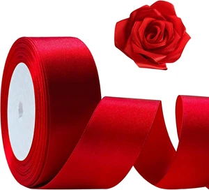 Cinta raso roja de 25 yardas para artesania floristeria envoltura de regalo boda - Bild 1 von 12