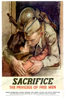 Póster impresión de arte de pared Sacrifice The Privilege of Free Men 1942 Segunda Guerra Mundial Foto 1 de 4